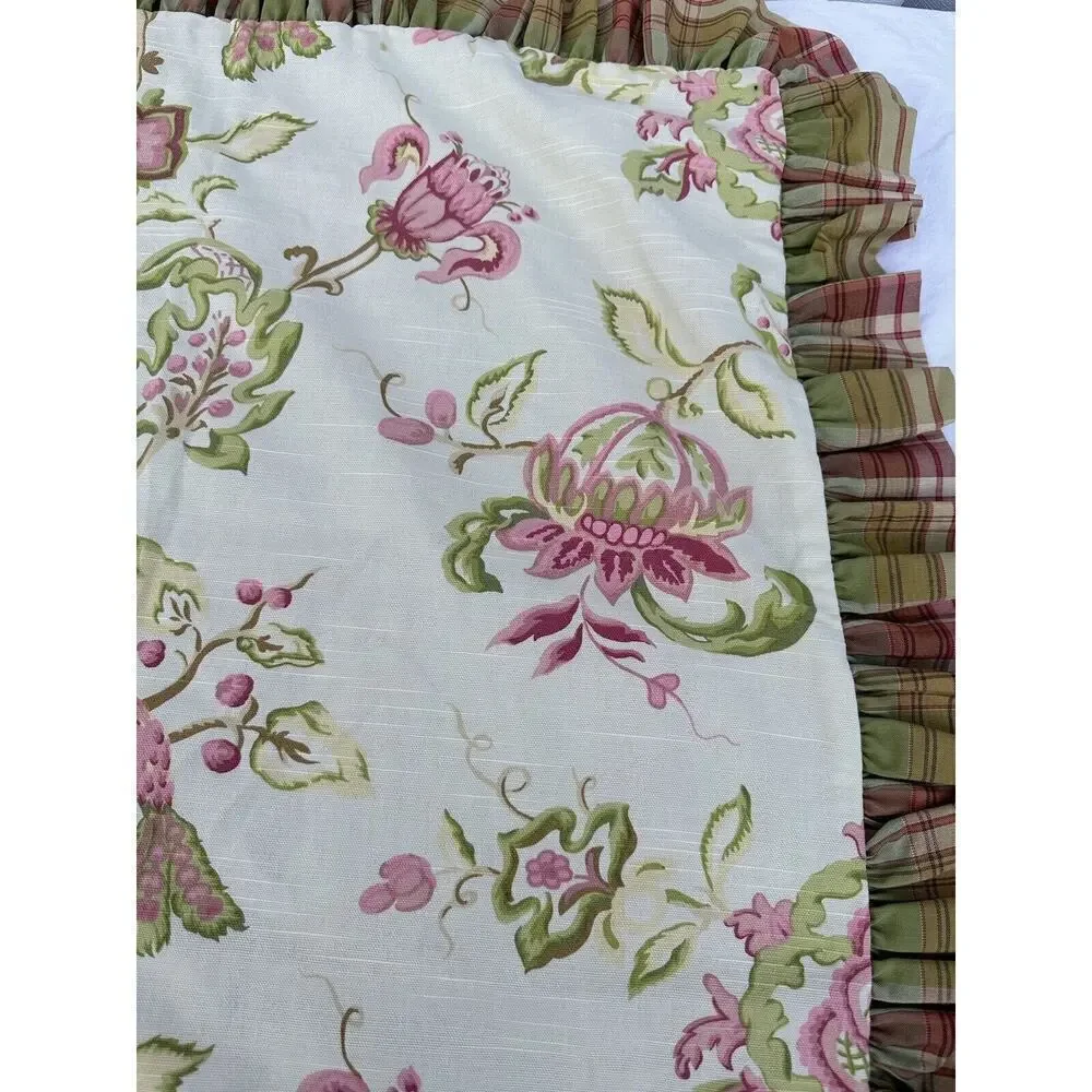 VTG European Pillow Sham Pink Green Floral Plaid French Country Ruffled